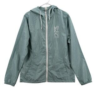 Local Motion Jacket Mens Medium Green Hooded Windbreaker Full Zip Lightweight